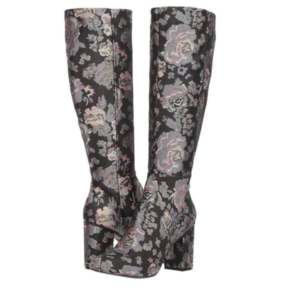 Kenneth Cole Floral Jacquard Knee High Boots 7 Iridescent Mob Wife Maximalist - Picture 1 of 16